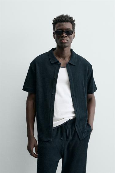 Zara TEXTURED RELAXED FIT SHIRT - Navy blue
