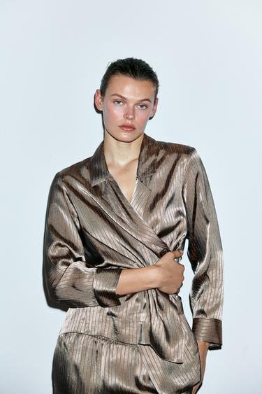 STRIPED PYJAMA SHIRT - camel by Zara