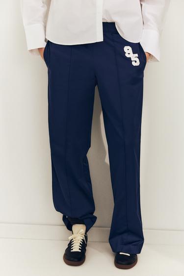 SATIN TROUSERS WITH SIDE STRIPES - Navy blue by Zara - Image 1