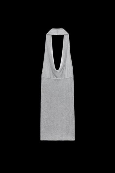 VESTIDO PUNTO HALTER HILO METALIZADO - Plata de Zara
