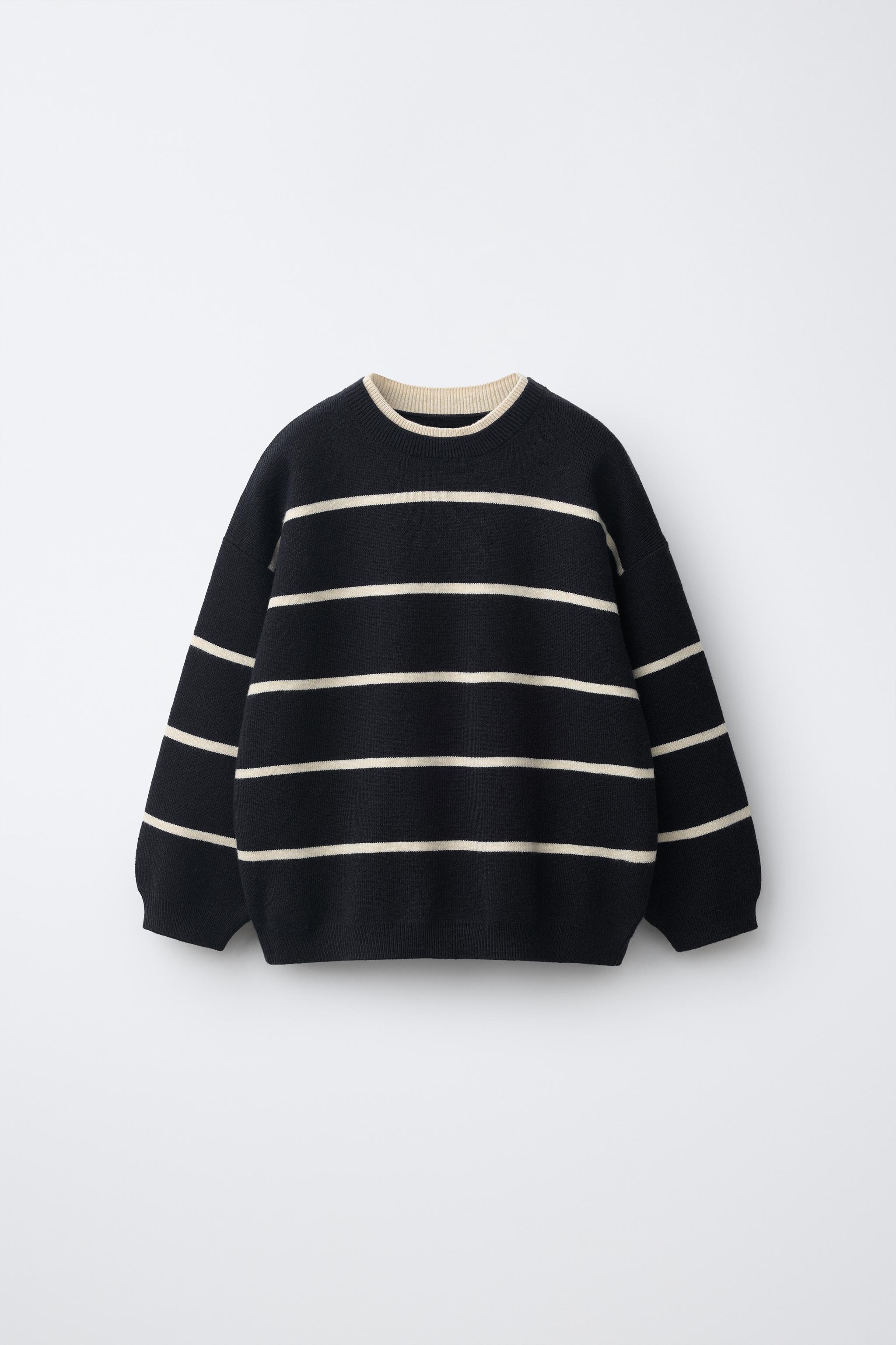 STRIPED KNIT JUMPER — Navy blue