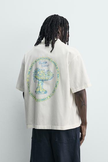 KËMISHË RELAXED FIT LYOCELL - PAMBUK ME STAMPIM - E bardhë e thyer nga Zara