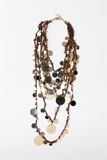 COIN CORD WATERFALL NECKLACE - Brown by Zara