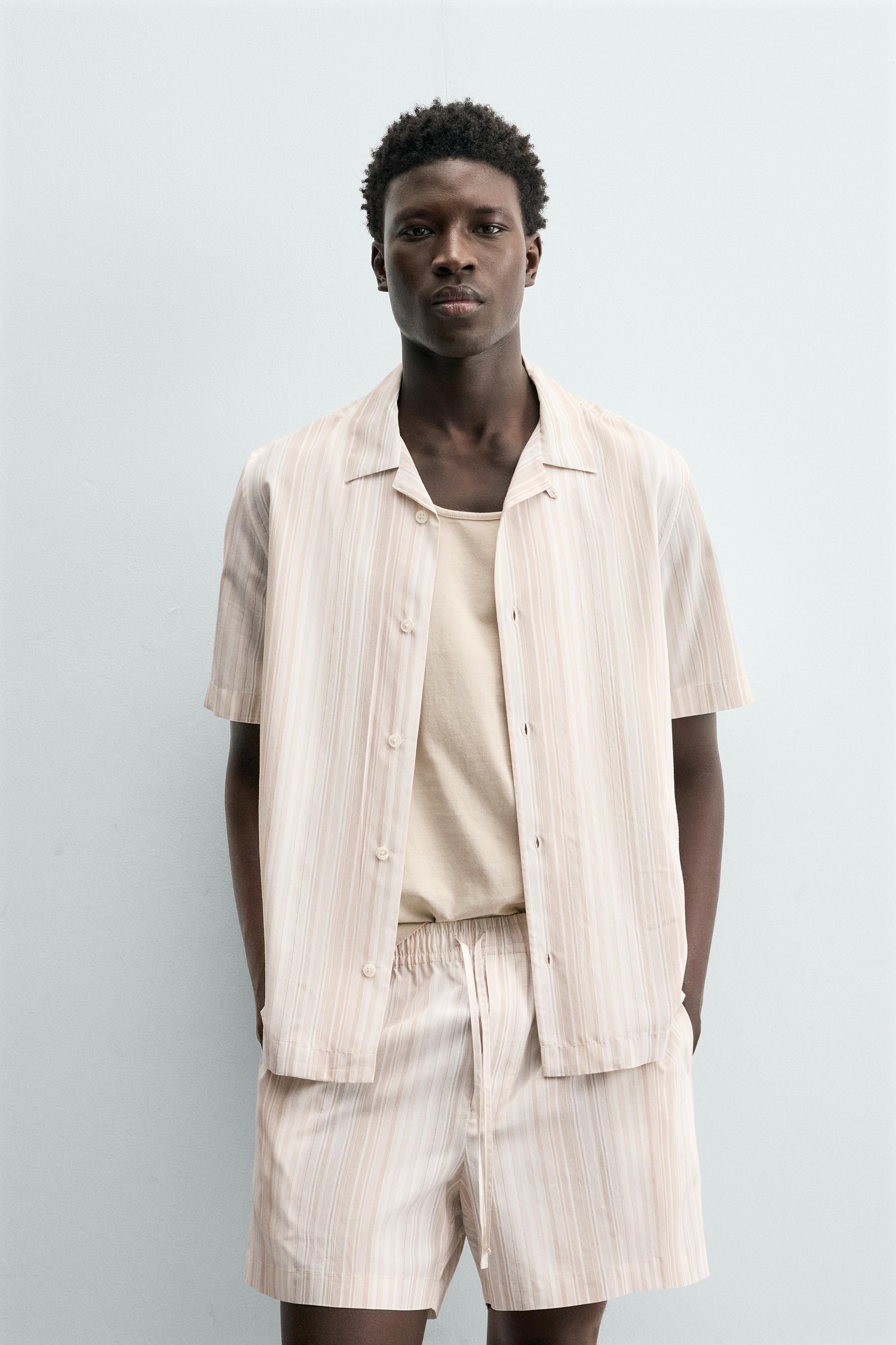 REGULAR FIT STRIPED SHIRT — Light beige