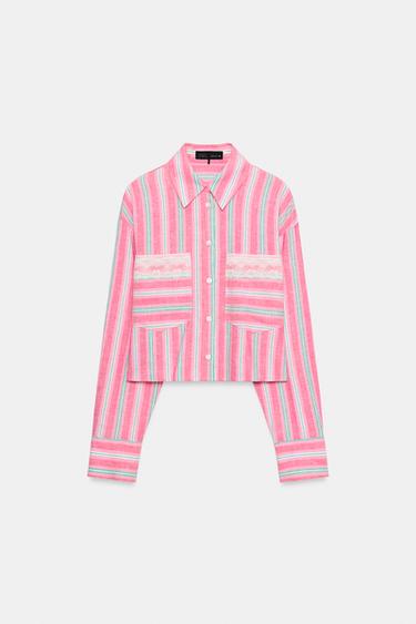 STRIPED LACE SHORT SHIRT - Pinks by Zara