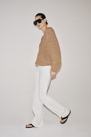 PULL EN MAILLE AVEC BANDE ENTRELACÉE - Camel clair de Zara - Image 3