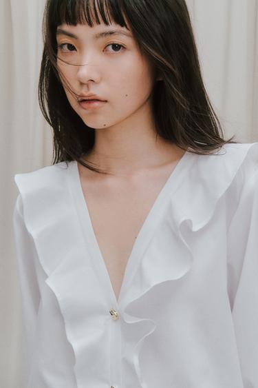 POPLIN SHIRT WITH RUFFLES - White by Zara