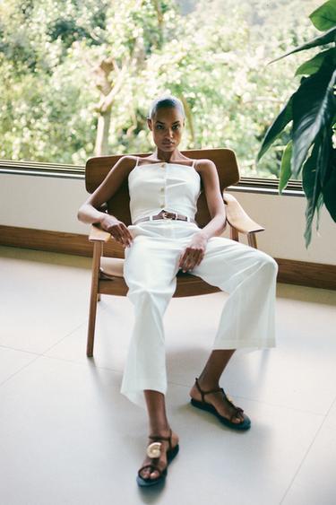 PANTALÓN CULOTTE CON LINO CINTURÓN - Blanco de Zara