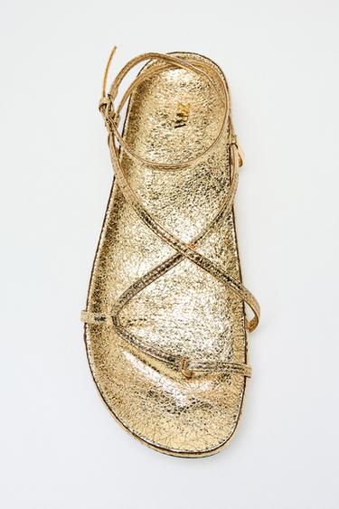 Zara 金屬效果平底涼鞋 - 金色