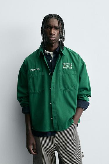 CHEMISE BRODERIES CONTRASTE - Vert de Zara - Image 1