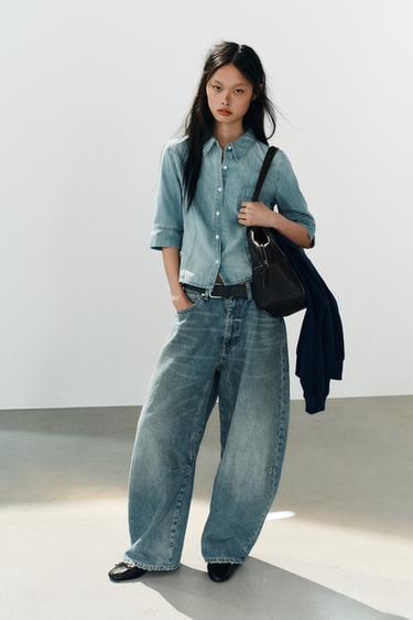 Zara TRF FITTED DENIM SHIRT - Light blue