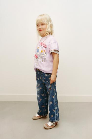 Zara FLORAL CULOTTE JEANS - Blue