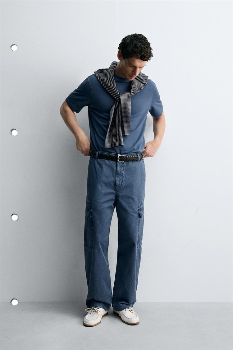 ZARA WASHED RELAXED FIT CARGO TROUSERS
