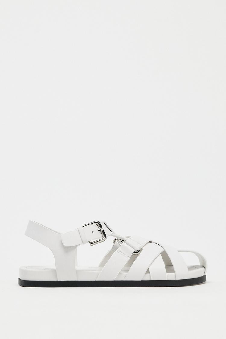 フラット レザー ケージサンダル - ホワイト | ZARA Japan / 日本 