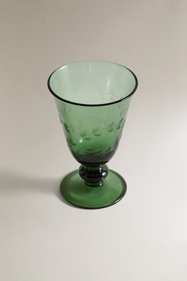 CHRISTMAS LEAF WINE GLASS - Green by Zara - Image 1