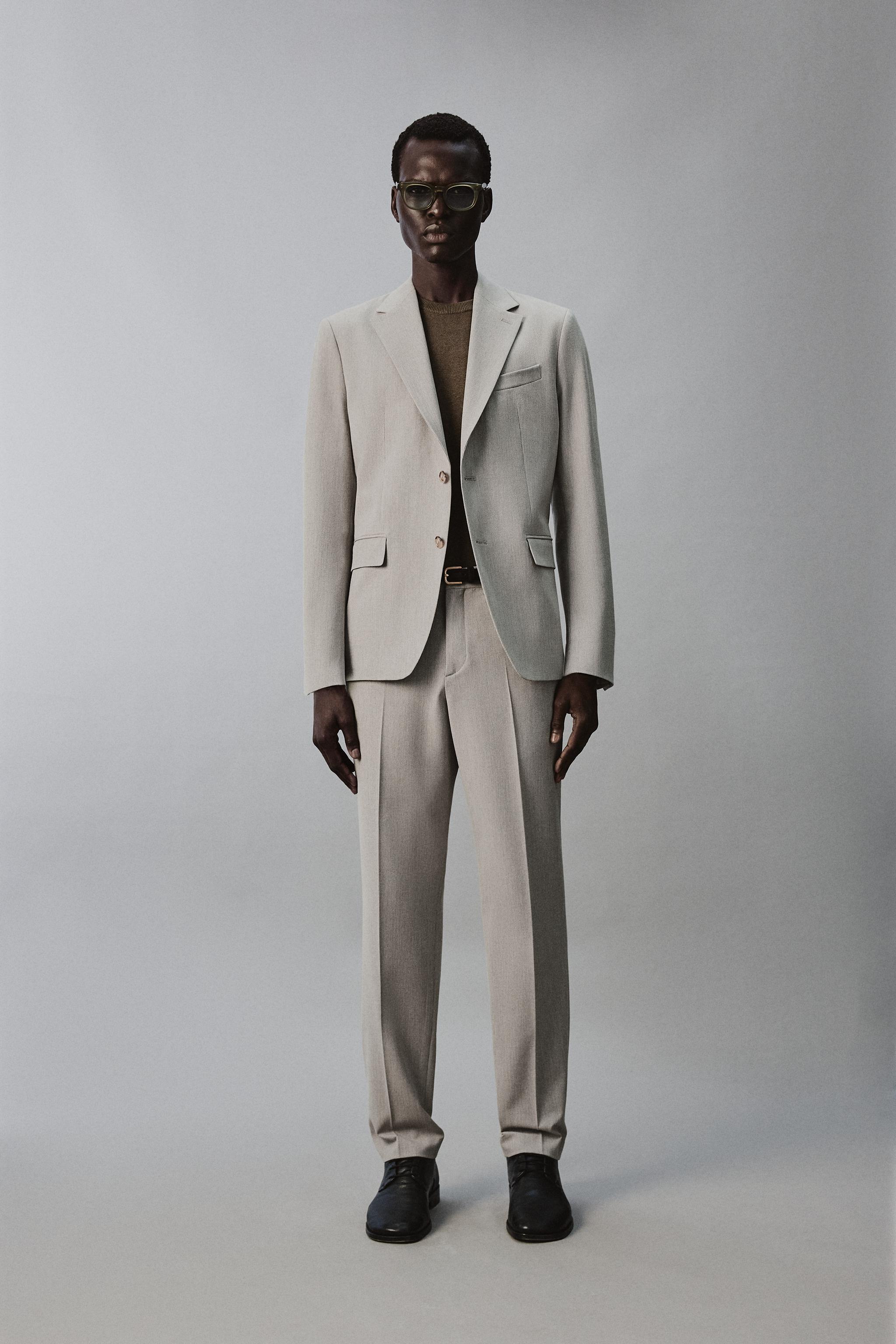 REGULAR FIT TEXTURED SUIT PANTS
