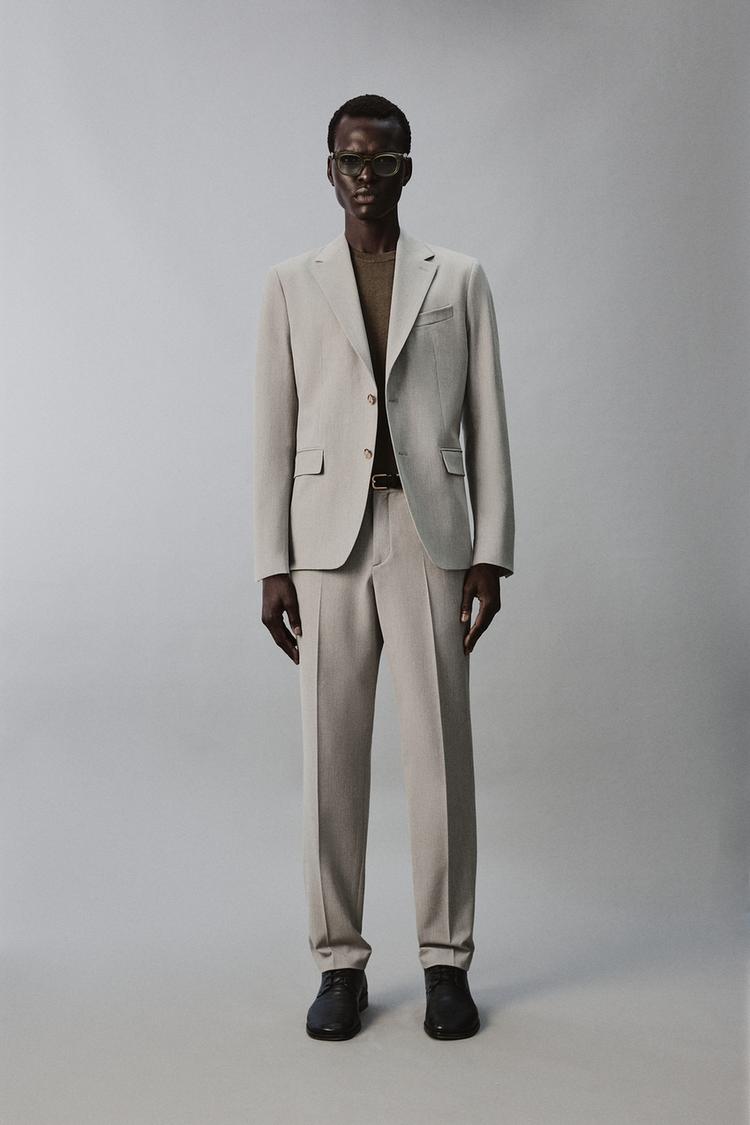 ZARA TEXTURED REGULAR FIT SUIT TROUSERS