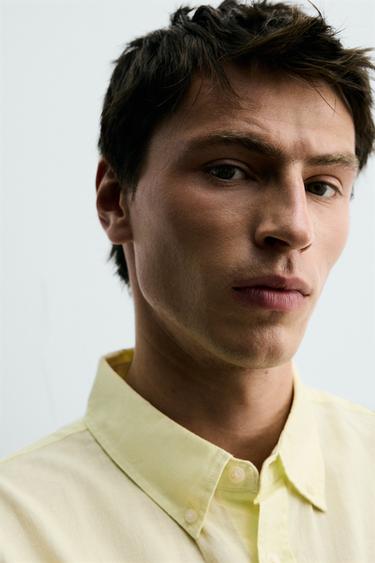 CHEMISE REGULAR FIT LIN-COTON - Jaune de Zara - Image 4