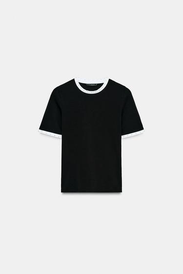 CAMISETA TRICOT PERLA - Negro de Zara
