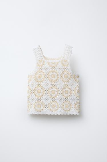 Zara CROCHET KNIT TOP - Ecru