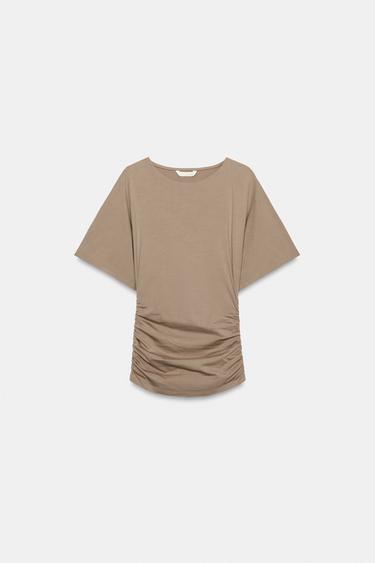 DRAPED SHORT SLEEVE T-SHIRT - Mid-camel by Zara
