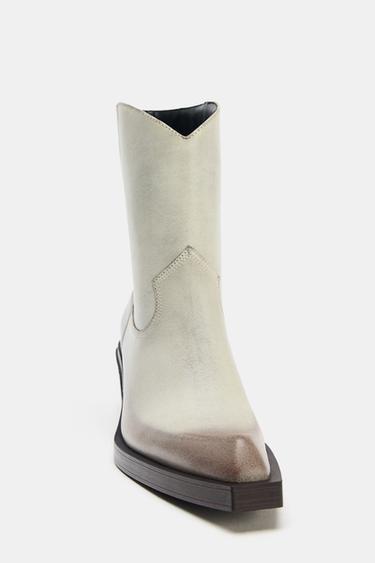 LEATHER COWBOY ANKLE BOOTS - white by Zara - Image 5