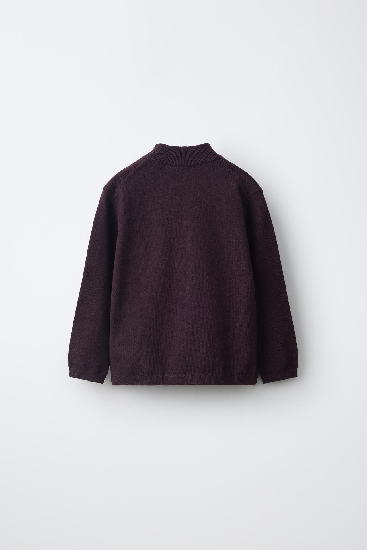 MOCK NECK KNIT SWEATER — Brown