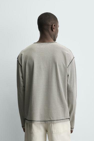 T-SHIRT À RAYURES COL TUNISIEN - Bleu / Blanc de Zara - Image 2