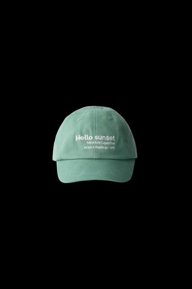 CAP WITH EMBROIDERED SLOGAN - Green by Zara - Image 0