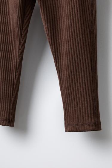 Zara RIBBED LEGGINGS WITH LABEL - Brown