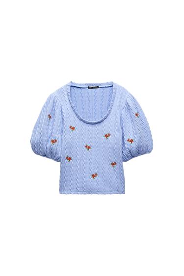 EMBROIDERED CABLE KNIT TOP