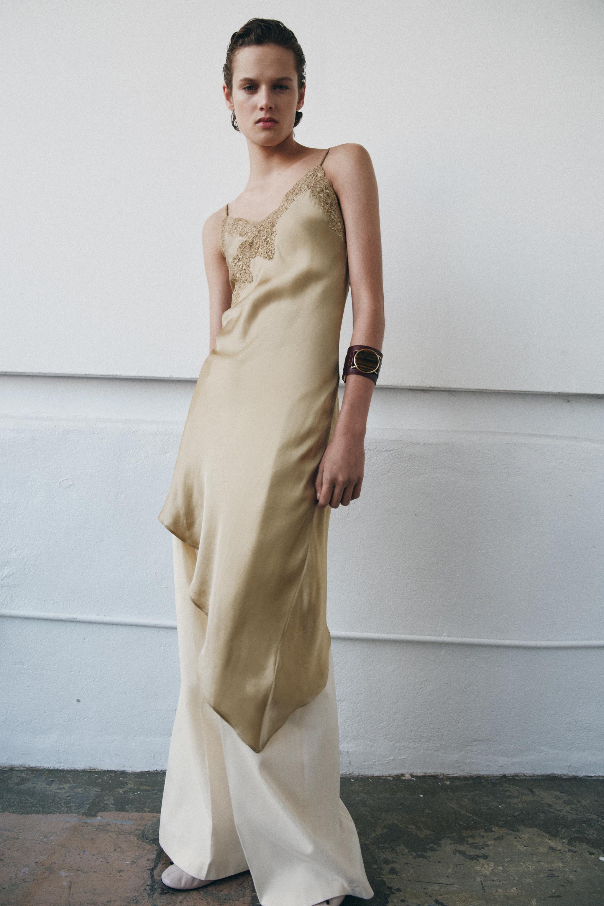ZW COLLECTION ASYMMETRIC SATIN DRESS - Light beige | ZARA United