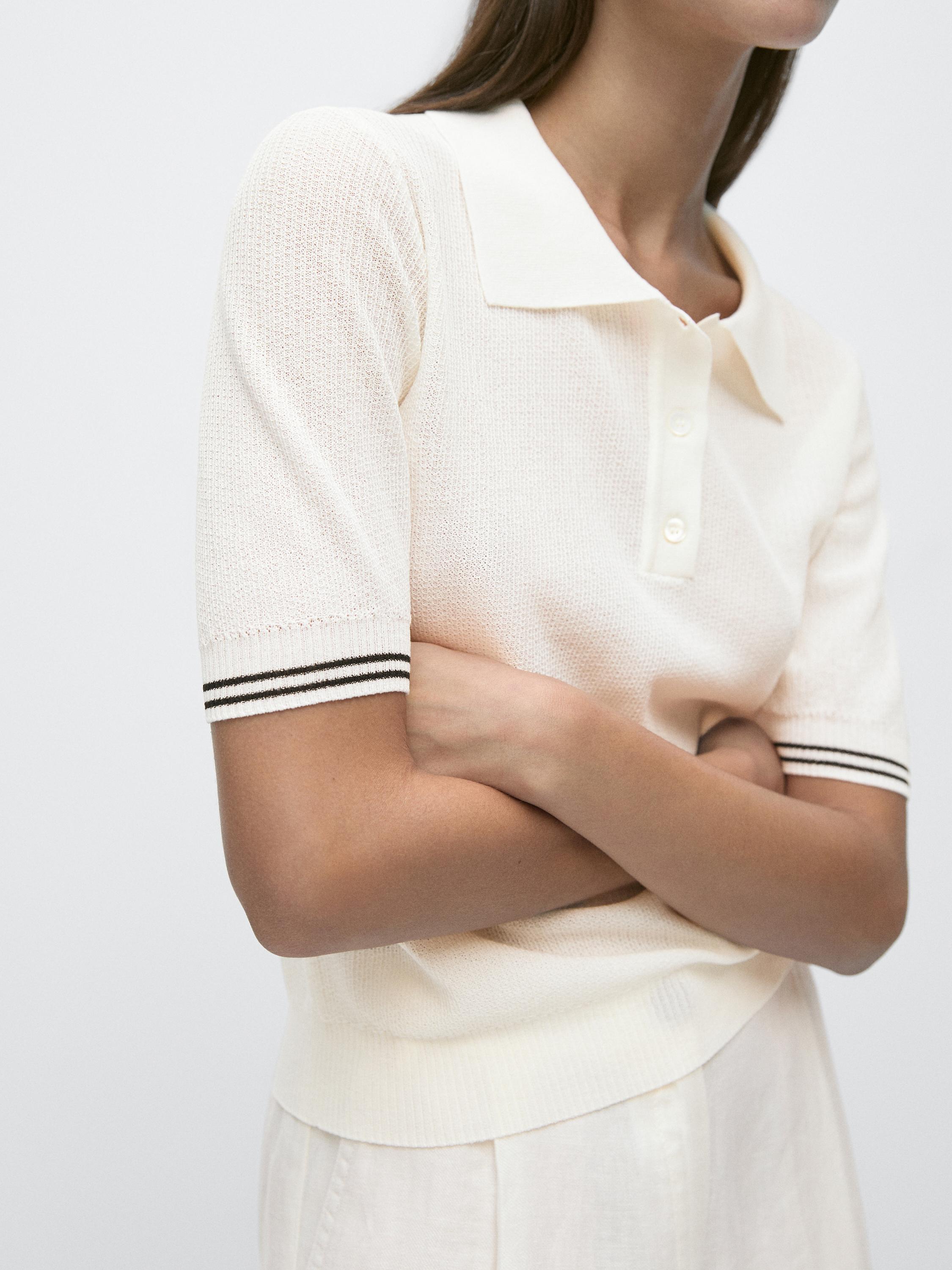 Knit polo shirt with sleeve detail