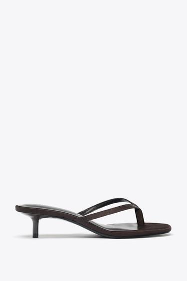 SATIN KITTEN-HEEL SANDALS - Brown by Zara