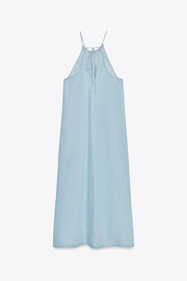 ROBE HALTER À FRONCES - Bleu clair de Zara - Image 5