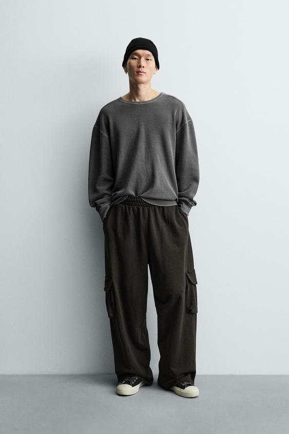 CAMISETA LAVADA COM ESTRUTURA XADREZ - Cinzento da Zara - Imagem 0