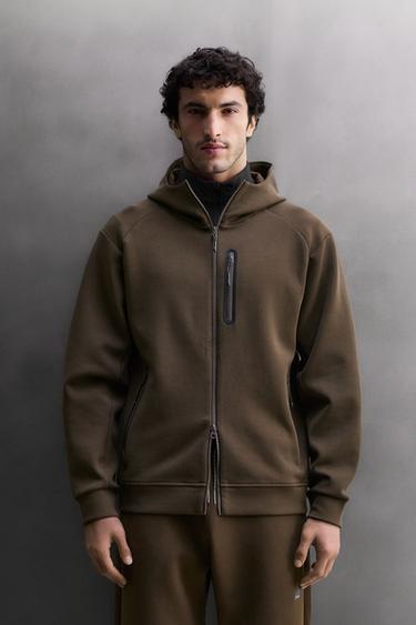 TECHNICAL ZIP HOODIE - Brown by Zara