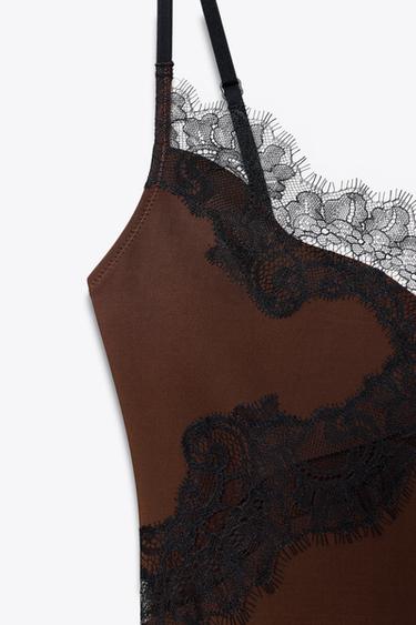 VESTIDO COMBINADO ENCAJE - Marrón de Zara