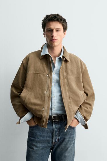 LIMITED EDITION SUEDE LEATHER JACKET - Olive green by Zara