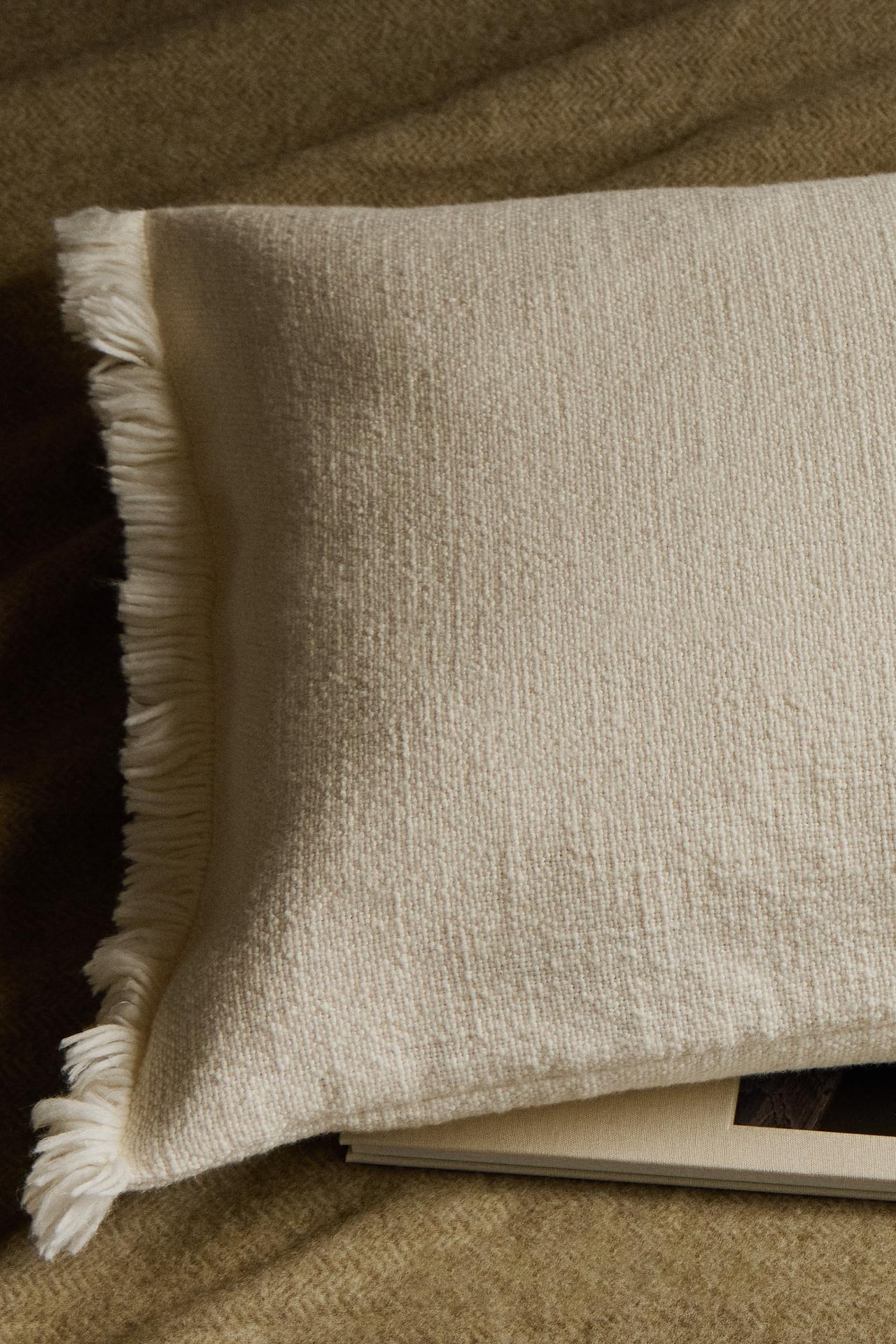 STRIPED FRINGE THROW PILLOW COVER — Ecru