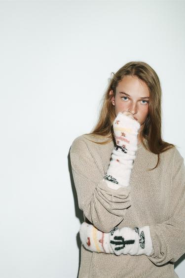 MITAINES IMPRIMÉES EN MAILLE - Écru de Zara - Image 1