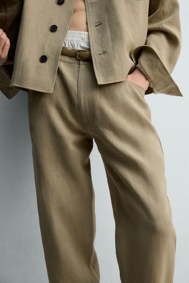 PANTALON BALLON FIT 100% LIN - Marron clair de Zara - Image 4