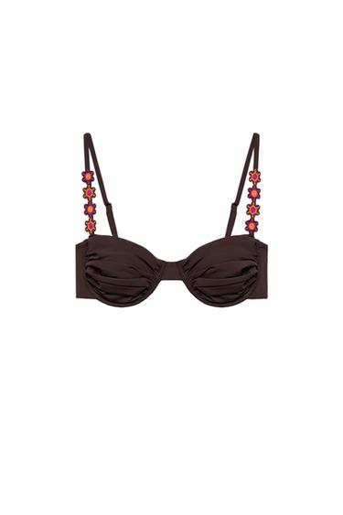 Zaras BLOMMIG BIKINITOPP MED BYGEL - Brun