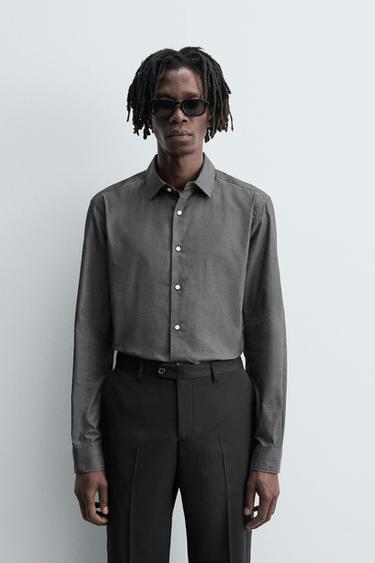 Zara TEXTURED COTTON SHIRT - Anthracite Gray