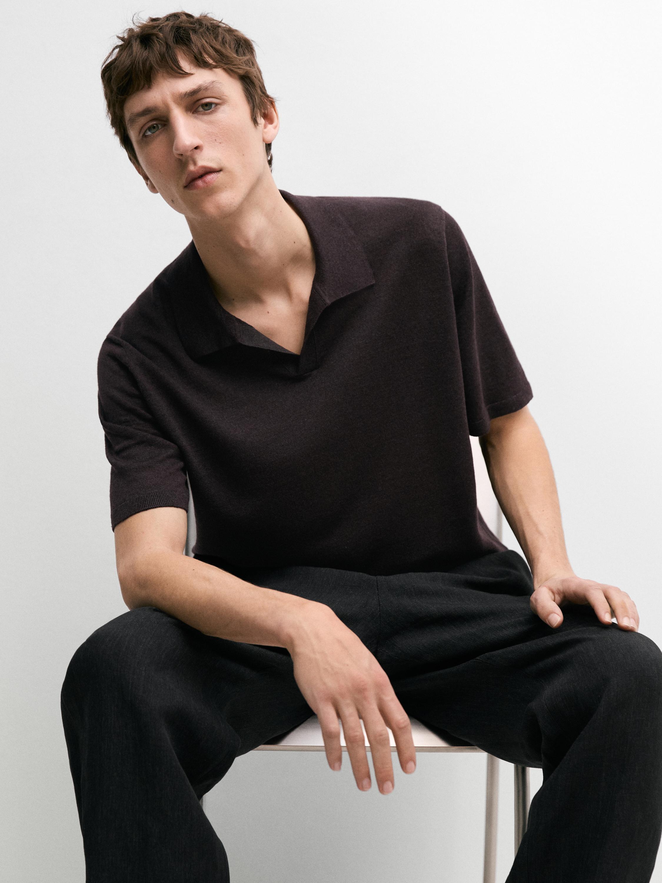 Linen V-neck polo sweater