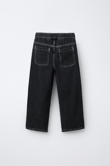 CONTRAST STITCH BALLOON JEANS - Black by Zara - Image 1