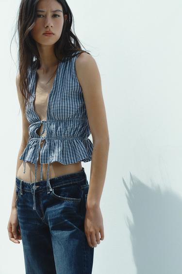 GINGHAM TOP WITH TIES - Blue/White by Zara - Image 2
