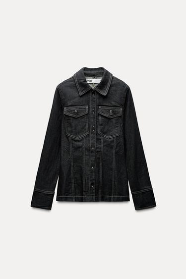 ZW COLLECTION TOPSTITCHED DENIM SHIRT - Blue by Zara