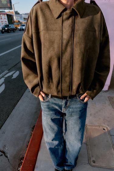 FAUX SUEDE JACKET - Dark brown by Zara - Image 2