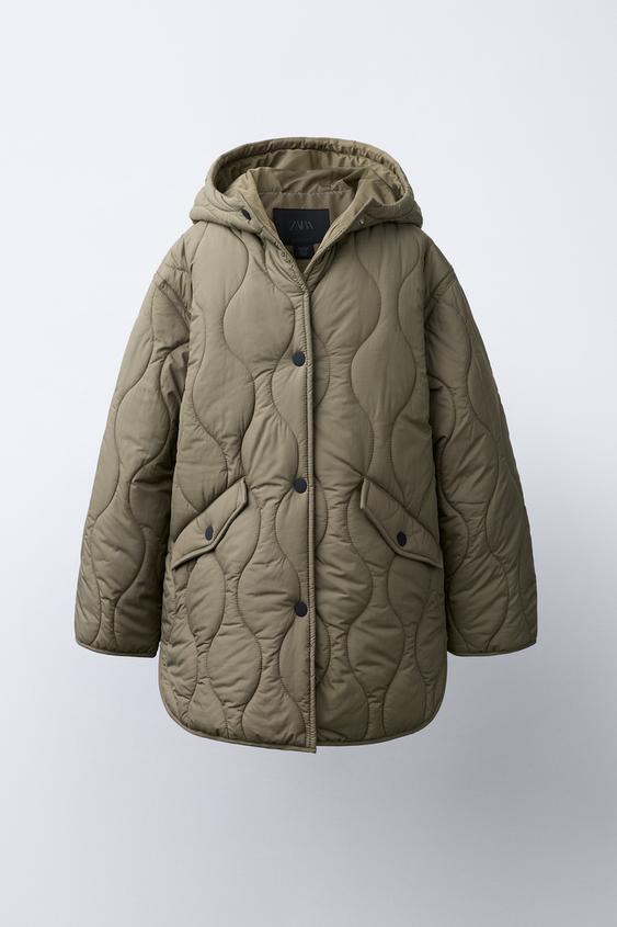 WATER-REPELLENT HOODED PADDED JACKET - Mid-green by Zara - Image 0